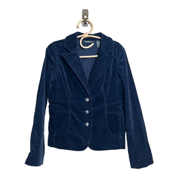 Vintage Schoolboy Hilliard & Hanson Navy Velvet Corduroy Tailored Fit Blazer - Picture 1 of 15
